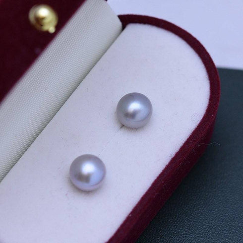 Grey Button Freshwater Pearl Stud Earrings - May-Lynn